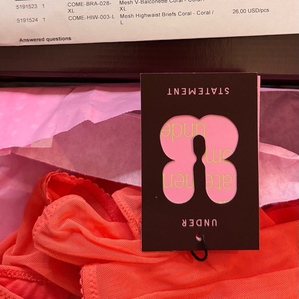 Coral Bra/ underwear set by Understatement New with tags- never worn.